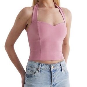 Express Body Contour Halter Tie Top in Mauve Pink
